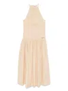 Patrizia Pepe Long Dress With Logo Patch In Neutral