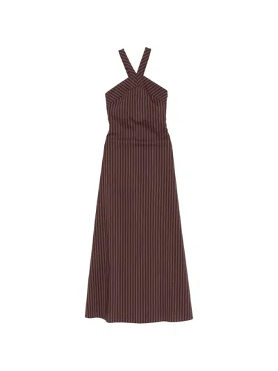 Patrizia Pepe Pinstripe-pattern Maxi Dress In Brown