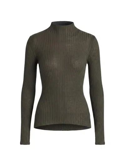 Patrizia Pepe Ribbed-knit High-neck Sweatshirt In Green