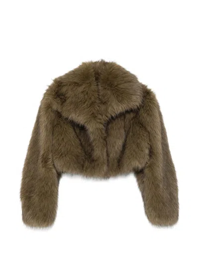 Patrizia Pepe Short Jacket With Faux Fur In Green