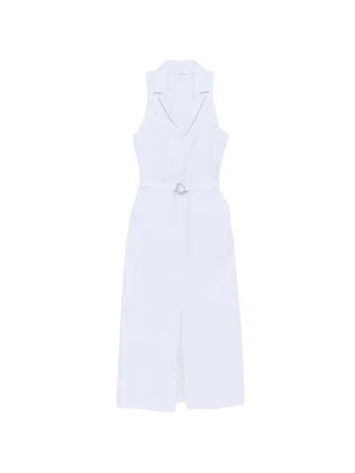 Patrizia Pepe Striped Belted Midi Dress In Blue