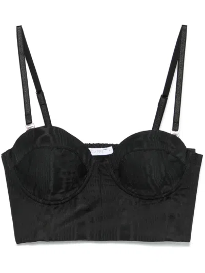 Patrizia Pepe Patterned-jacquard Bustier Top In Black