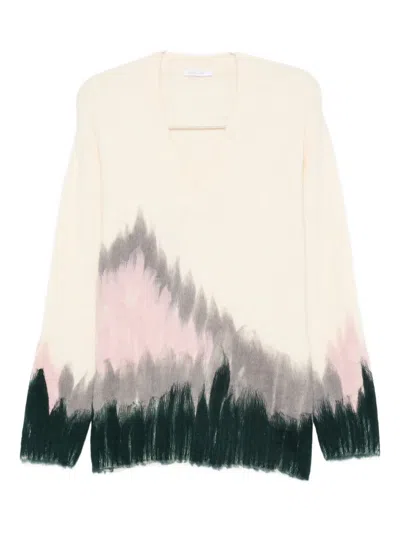 Patrizia Pepe Patterned V-neck Sweater In Neutral