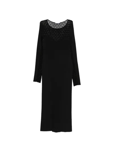 Patrizia Pepe Patterned-knit Midi Dress In Black