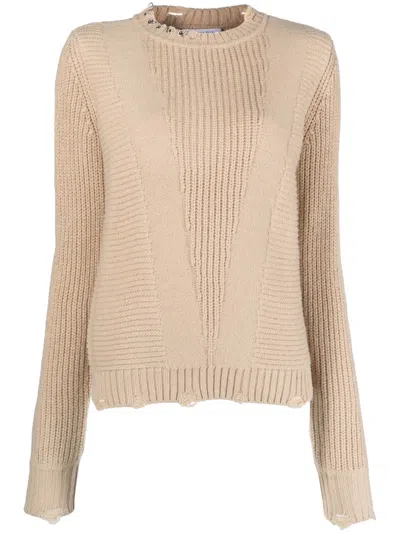 Patrizia Pepe Piercing-appliqué Crew-neck Jumper In Nude