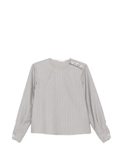 Patrizia Pepe Pinstripe Button Blouse In Gray