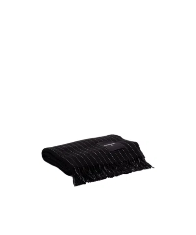 Patrizia Pepe Pinstripe Fringed Scarf In Black