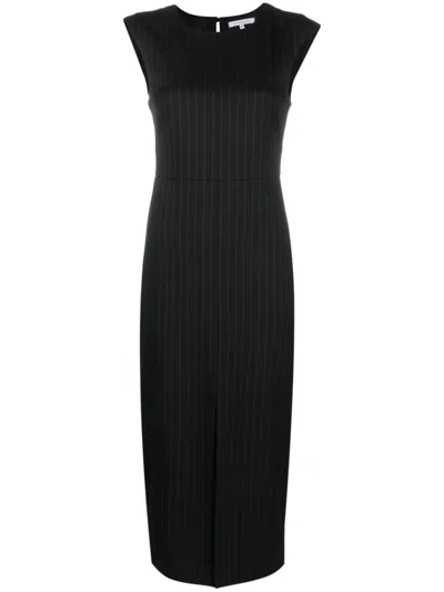 Patrizia Pepe Pinstripe-print Flannel Midi Dress In Black