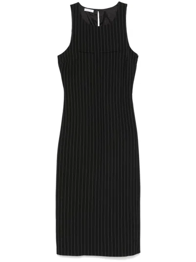 Patrizia Pepe Pinstriped Crew-neck Midi Dress In Black