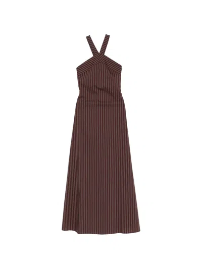 Patrizia Pepe Pinstripe-pattern Maxi Dress In Brown