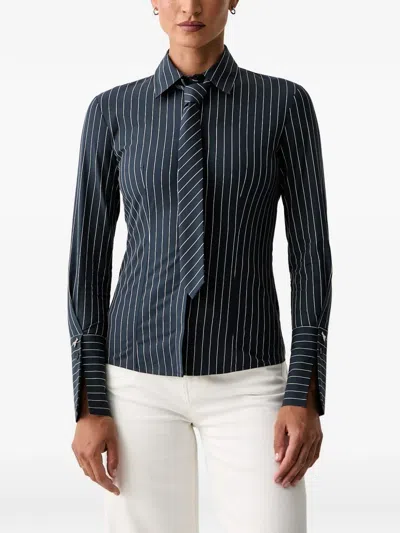 Patrizia Pepe Pinstripe-pattern Tie-detail Shirt In Blue