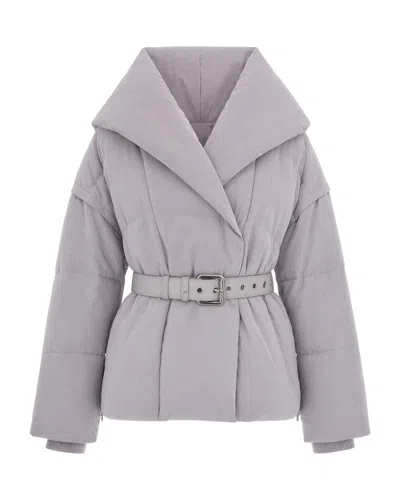 Patrizia Pepe Short Padded Jacket With Wide Shawl Collar In Gray