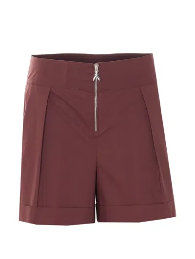 Patrizia Pepe Pleated Cotton Shorts In Brown