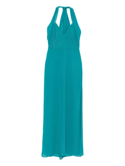 Patrizia Pepe Pleated Crossover Long Dress In Blue