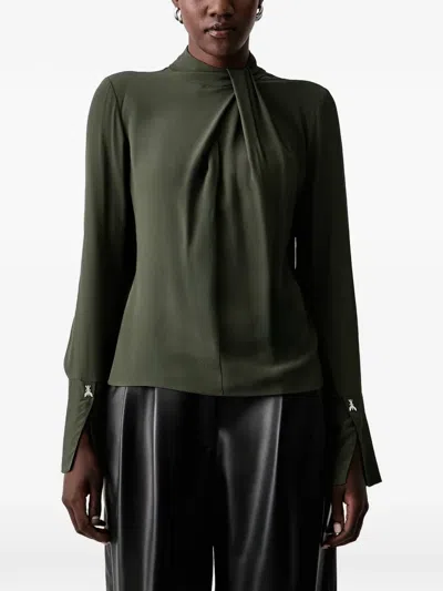 Patrizia Pepe Pleated High-neck Blouse In Green