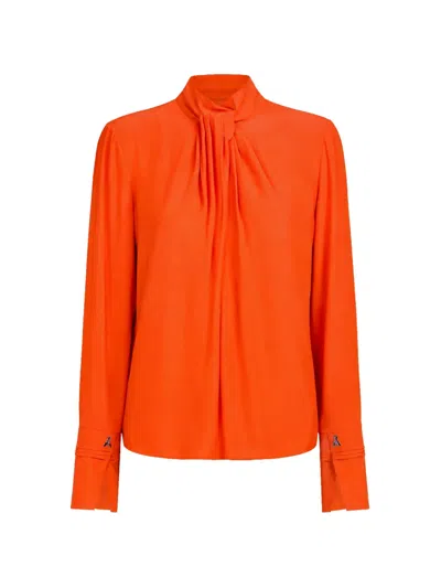 Patrizia Pepe Pleated High-neck Blouse In Orange