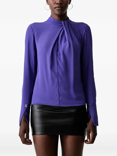 Patrizia Pepe Pleated High-neck Blouse In Purple