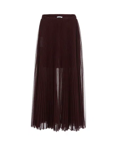 Patrizia Pepe Pleated Tulle Maxi Skirt In Wood Brown