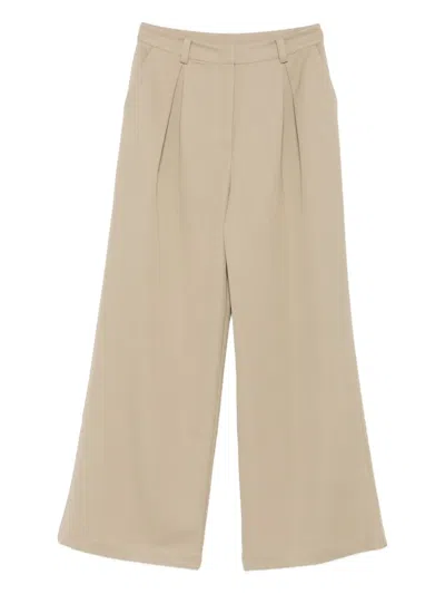 Patrizia Pepe Pleated Wide-leg Trousers In Brown