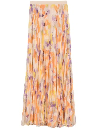 Patrizia Pepe Pleated Maxi Chiffon Skirt In Multi