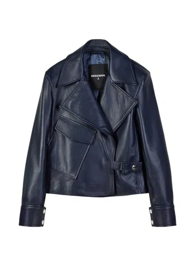 Patrizia Pepe Pocket-detail Leather Jacket In Blue