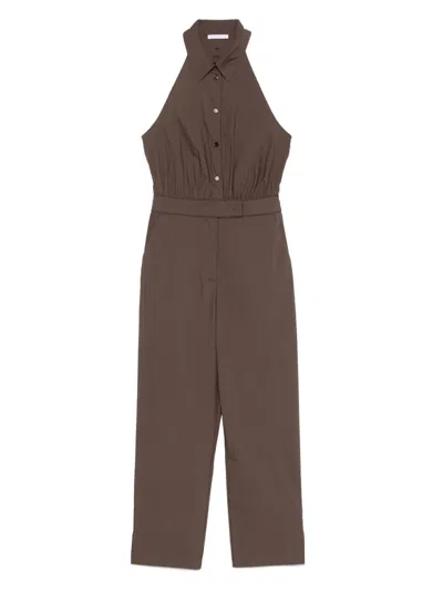 Patrizia Pepe Poplin Jumpsuit In Brown