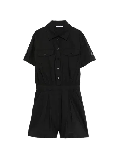 Patrizia Pepe Poplin Short-sleeve Jumpsuit In Black