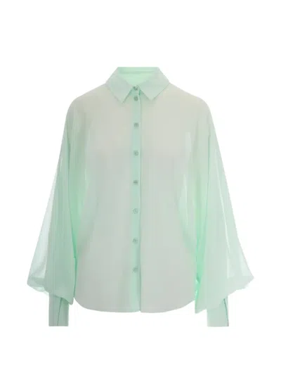 Patrizia Pepe Puff-sleeve Sheer Shirt In Green