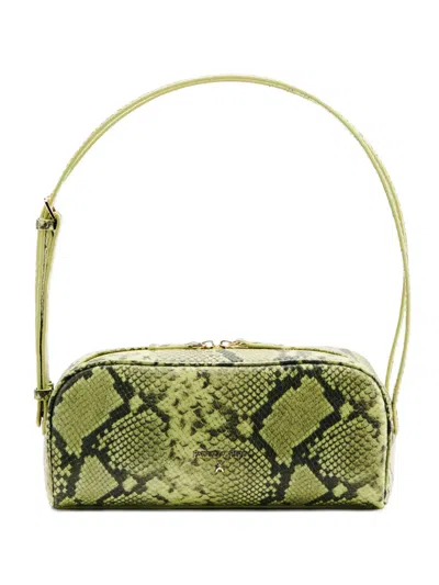 Patrizia Pepe Python-print Leather Shoulder Bag In Green