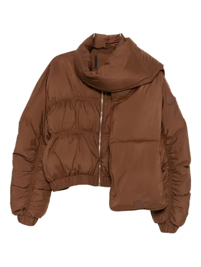 Patrizia Pepe Quilted Detachable-scarf Jacket In Brown
