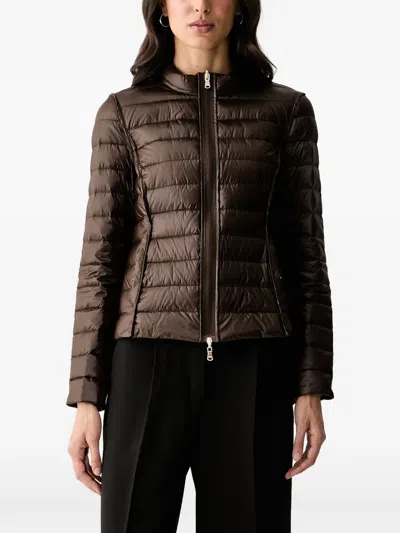 Patrizia Pepe Quilted-finish Zip-up Jacket In Brown
