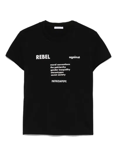 Patrizia Pepe Raised-text T-shirt In Black