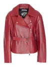 Patrizia Pepe Red Leather Jacket With Frontal Zip Closure In Red