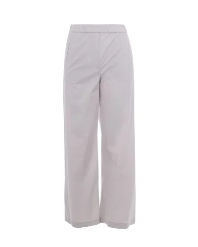 Patrizia Pepe Relaxed Wide-leg Pants In Stretch Poplin In Gray