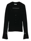 Patrizia Pepe Rhinestone-embellished Bell-sleeve Cardigan In Black