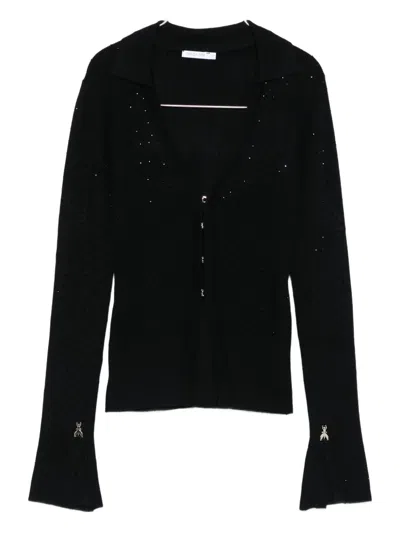 Patrizia Pepe Rhinestone-embellished Bell-sleeve Cardigan In Black