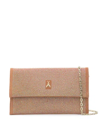 Patrizia Pepe Rhinestone-embellished Clutch Bag In Brown