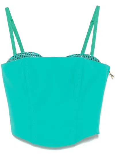 Patrizia Pepe Rhinestone-embellished Crop Top In Green