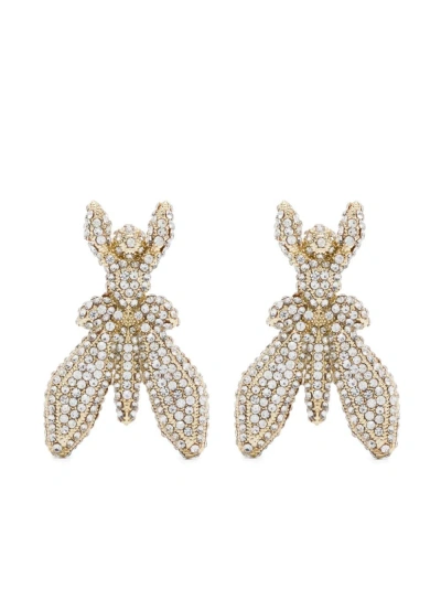 Patrizia Pepe Rhinestone-embellished Fly Earrings In Gold