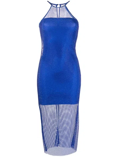 Patrizia Pepe Rhinestone-embellished Mesh Midi Dress In Blue