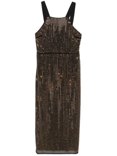 Patrizia Pepe Rhinestone-embellished Midi Dress In Black