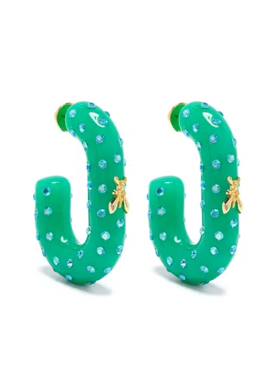 Patrizia Pepe Rhinestone Hoop Earrings In Green