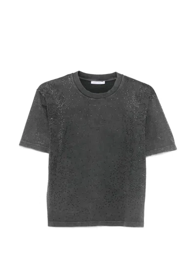 Patrizia Pepe Rhinestone-embellished Acid-wash T-shirt In Gray