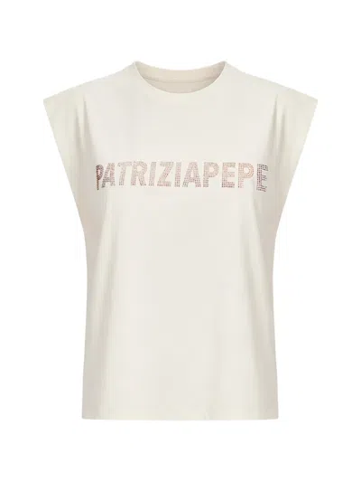 Patrizia Pepe Rhinestone-logo Tank Top In Neutral