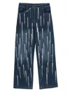 Patrizia Pepe Denim Trousers With Hanging Rhinestones In Blue