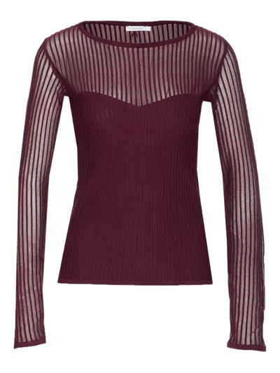 Patrizia Pepe Ribbed Boat-neck Top In Burgundy
