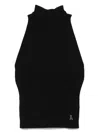 Patrizia Pepe Ribbed Buckle Top In Black
