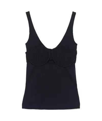 Patrizia Pepe Ribbed Bustier Top In Navy Blue