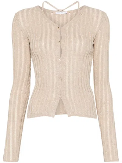 Patrizia Pepe Ribbed Cardigan In Neutrals