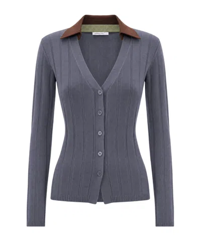 Patrizia Pepe Ribbed Colour-block Cardigan In Gray